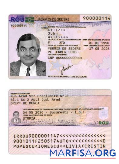 Blank Romania residence permit real example